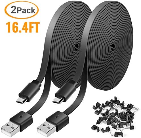 2 Pack 16.4FT Power Extension Cable Compatible with WyzeCam,WyzeCam Pan,WYZE Cam OG,KasaCam Indoor,NestCam Indoor,Blink,Amazon Cloud Cam,USB to Micro USB Durable Charging and Data Sync Cord (Black)