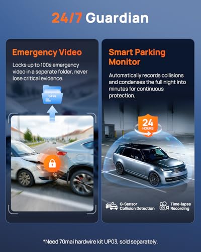 70mai 4K Front Dash Cam Built in WiFi, Smart Dash Camera for Cars, WDR, Night Vision, iOS/Android Mobile App, WDR, Night Vision, Loop Recording, Parking Monitor, Time-Lapse (M310 Plus 4K) (2160P)