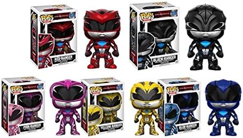Funko POP Power Ranger Movie Set of 5 Red, Blue, Pink, Yellow, Black with Locking Tab Protector Case &amp; Keychain