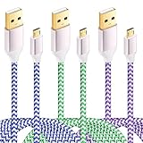 Micro USB Cable, Eversame 3-Pack 10Ft/3M Nylon Braided USB 2.0 A Male to Micro B Sync and Charging Cables with Gold-Plated Connectors For Samsung Galaxy S6 Edge/Tab4, HTC, LG(Blue Green Purple)