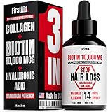 Biotin 10000 mcg - Hair Growth Vitamins - Includes Collagen and Hylauronic Acid - Organic and Natural Skin and Nails Vitamins - Liquid Oil Drops Against Hair Loss