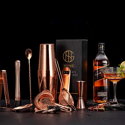 Soing Cocktail-Shaker aus Kupfer, 15-teilig, Edelstahl, Bar-Werkzeuge, perfektes Barkeeper-Set, Samt-Tragetasche und… – Bild 8