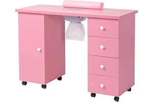 OmySalon Manicure Table Nail Desk for Nail Tech, Nail Table Beauty Salon Tech Station w/Electric Downdraft Vent, Lockable Wheels,Wrist Cushion,Storage Drawers