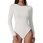 QINSEN Womens Crew Neck Long Sleeve Bodysuit Double Lined Body Suits Basic T-Shirt Tops