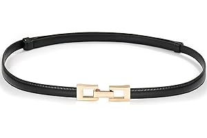 Glamorstar Skinny Belts for Women Thin PU Leather Waist Belt with Gold Buckle for Dresses