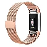 AK Fitbit Charge 2 Bands, Adjustable Milanese Stainless Steel Metal Band Strap With Magnetic Closure Clasp For Fit Bit Charge 2 HR Fitness Tracker, Small, Rose Gold