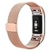 AK for Fitbit Charge 2 Bands, Adjustable Milanese Stainless Steel Metal Band Strap With Magnetic Closure Clasp For Fit Bit Charge 2 HR Fitness Tracker (Rose Gold, Small)