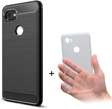 HUIFEN Google Pixel 2 XL Case, Carbon Fiber TPU Case + Clear TPU Case (2pcs case), Business Vintage Carbon Fiber Soft Anti Slip Silicone TPU Case For Google Pixel XL 2 Smartphone