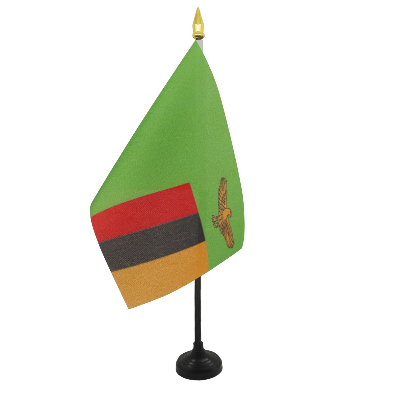 AZ FLAG - Zambia Table Flag 4'' x 6'' - Zambian Mini Desk Flag 100% Polyester 15 x 10 cm - Office Mini Banner with 10'' Pole - Golden Spear