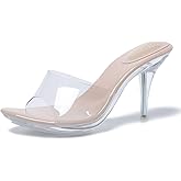 LIURUIJIA Clear Heels For Women Sexy Slip On Open Toe High Heeled Dressy Sandals Comfortable Strappy Mules
