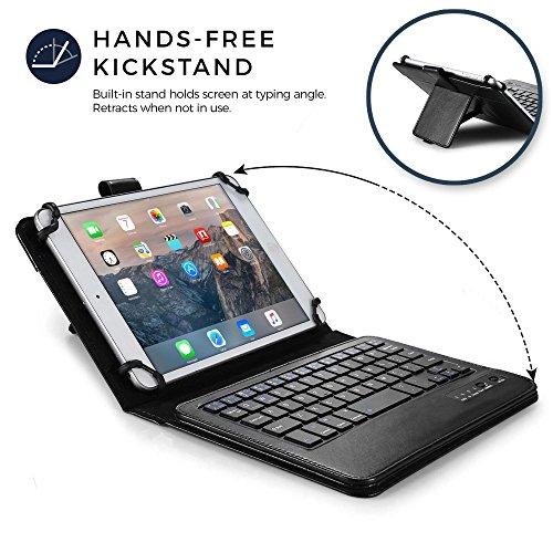 Cooper Infinite Executive Keyboard Case for 7-8" Tablets | 2-in-1 Bluetooth Wireless Keyboard & Leather Folio Cover, Universal, 100HR Battery (Black)
