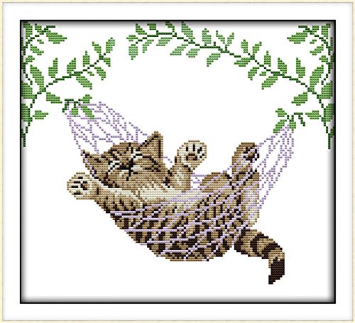 Cross Stitch Kits, A Cat on a Basket Animals Awesocrafts Easy Patterns Cross Stitching Embroidery Kit Supplies Christmas Gifts, Stamped or Counted (Cat, Counted) - Thumbnail 4