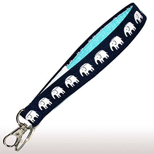 Elephants Keychain - Key Fob Wristlet - Navy - Aqua - Purse or Wallet Strap - Safari - Africa - Zoo - Thumbnail 7