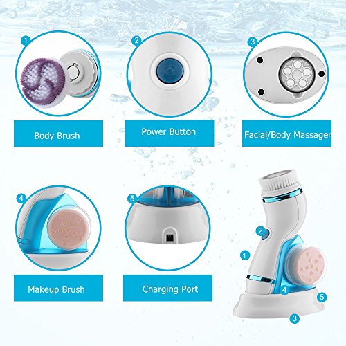 4-IN-1 Electric Face Brush Exfoliation Facial Brush Microdermabrasion Pore Minimizer, Waterproof Pedicure Dead Skin Remover, Makeup Remover Brush, Body Cleansing Brush for Acne Blackhead Treatment - Thumbnail 5