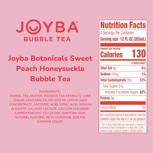 JOYBA BOTANICALS SWEET PEACH HONEYSUCKLE BUBBLE TEA, 4 PACK, 12 FL. OZ. CUPS