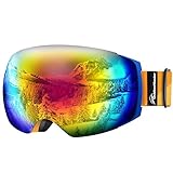OutdoorMaster Ski Goggles PRO - Frameless, Interchangeable Lens 100% UV400 Protection Snow Goggles for Men & Women ( Blue Frame Orange Strap VLT 15% Grey Lens with REVO Red and Free Protective Case )