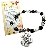 Westmon Works St Peregrine Stretch Bracelet Cancer Saint Set Metal Charm and Glass Beads with Holy Prayer Card Made in Italy