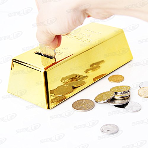 SABLUE Novelty Gold Bar Bullion Shaped Money Box Coin Bank Saving Pot Door Stop Paperweight Golden (B0-Coin Bank S)