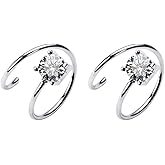 Cubic Zirconia Cuff Small Hoop Earrings Sterling Silver Dainty Crystal Cartilage Twist Crawler Wrap Huggie Earring Ear Piercing Hypoallergenic Sensitive Ears