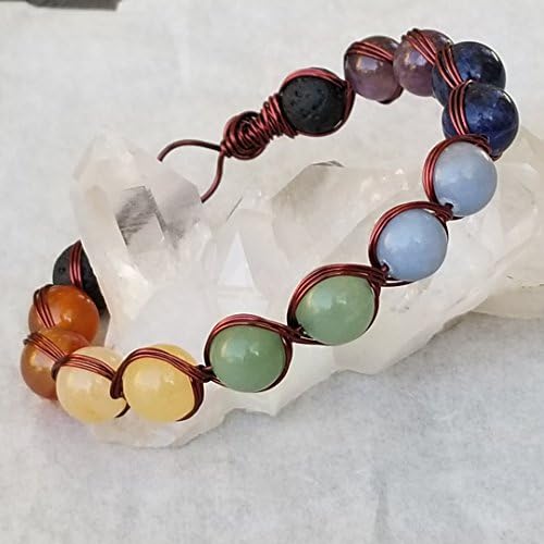 8 Inch Chakra Rainbow Bead Brown Wire Wrap Handmade Bracelet / Anklet