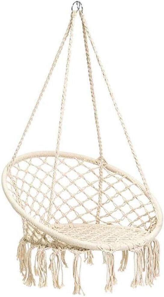 Xiaolian Indoor Outdoor Hanging Cotton Macramé Rope Hammock Lounge Swing Accent Chair With Fringe Tassels Beige
