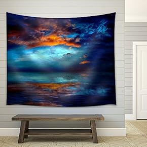 Dramatc Sunset Sky Over Water - Fabric Wall Tapestry Home Decor - 51x60 inches
