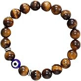 Unisex Healing Stone Bracelets Natural Gemstone Charm Stretch Bracelet Crystal Energy Heart Charm Tiger Eye 8MM Beads Bracelet Handmade Meditation Stone Jewelry Elastic Yoga Bracelet