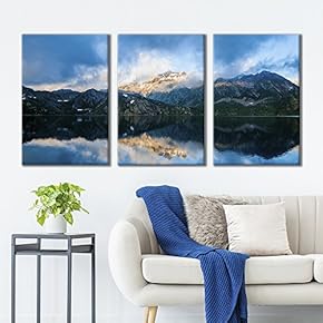 3 Panel Canvas Wall Art - Majestic Natural Landscape Triptych Canvas Series - Quiet Lake with Mountain View - Giclee Print Gallery Wrap Modern Home Art Ready to Hang - 16"x24" x 3 Panels