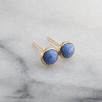 Gold Stud Earrings, Lapis Denim Stone Gold Studs 4mm