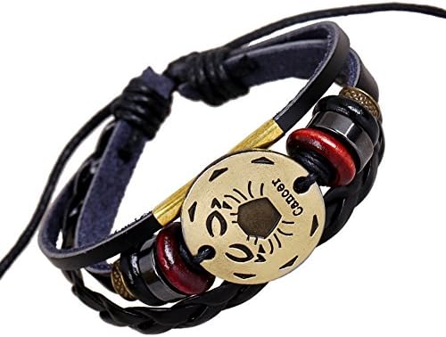 On The Journey Horoscope Brass Plate Constellation Zodiac Sign Adjustable Handmade Leather Bracelet Cancer