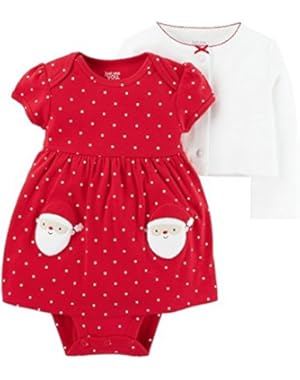Just One You 2 Piece Infant Girl Red Holiday Polkadot Santa Dress Long Sleeve Cardigan