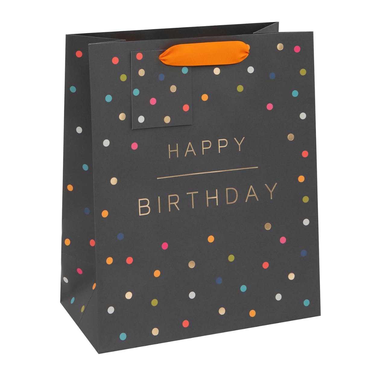 Glick Luxury , Black Happy Birthday Large, Celebration Gift Bag, Think of Me Happy Birthday Spots Gift Wrap Bag, 260x315x135mm, Multi-Colour