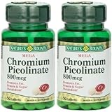 Nature's Bounty Mega Chromium Picolinate 800 Mcg, 100 Tablets (2 X 50 Count Bottles)