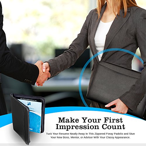 Professional Executive Business Padfolio Portfolio Case - PU Leather Resume & Document Organizer with 10.1 Inch Tablet Sleeve, Zipper, Premium Paper Pad - Deluxe Edition Black - Thumbnail 2