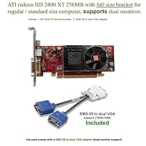 ATI Radeon HD 2400XT 256MB low profile graphics card (full size bracket, DMS-59 to dual VGA adapter)