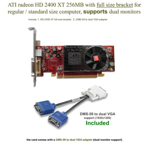 ATI Radeon HD 2400XT 256MB low profile graphics card (full size bracket, DMS-59 to dual VGA adapter)