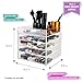 daisi Acrylic Cosmetic Makeup & Jewelry Cube Organizer | 5 Tiers - 4 Drawers & Open Top Compartment Shelf | Large Clear Display Case for Beauty Products | Stylish Storage Box with Crystal Knobs