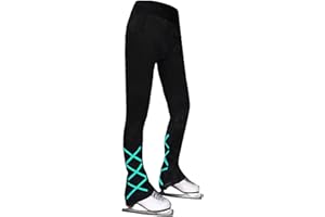 JoyCan Ice Skating Pants Girls Women's Figure Skating Trousers Black Cross Straps Fleece Skating Leggings Children