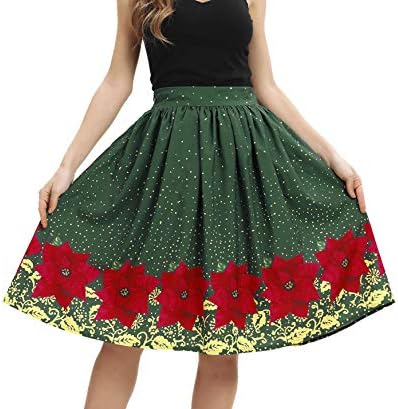 Plustrong Women's Xmas Ugly Christmas Printed Flared Mini Skater Skirts