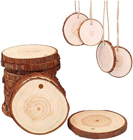 Natural Wood Slices with Hole 15pcs 2.8-3.14 inch for Crafts Centerpieces Predrilled with Tree Bark Unfinished Wooden Circles Suit Christmas Ornaments DIY Crafts