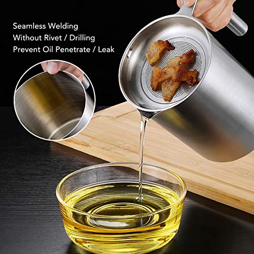 Eglaf 1.2L Stainless Steel Grease Strainer Bacon Oil Container with