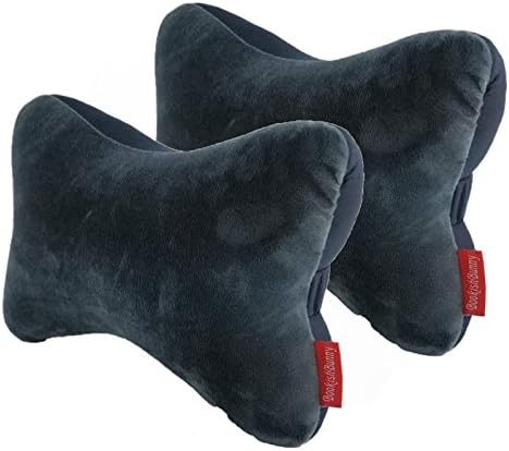 2pk Dog Bone Shaped Travel Neck Pillows Micro-Bead Car Bus Truck Driving Comfort Head Rest Support (Gray)