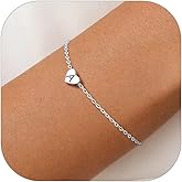 Sterling Silver Heart Letter Bracelets Silver Initial 18K White Gold Plated Bracelet Initial Charm 18K White Gold Plated Dainty Bracelet Jewelry Women Teen Couples Girlfriend
