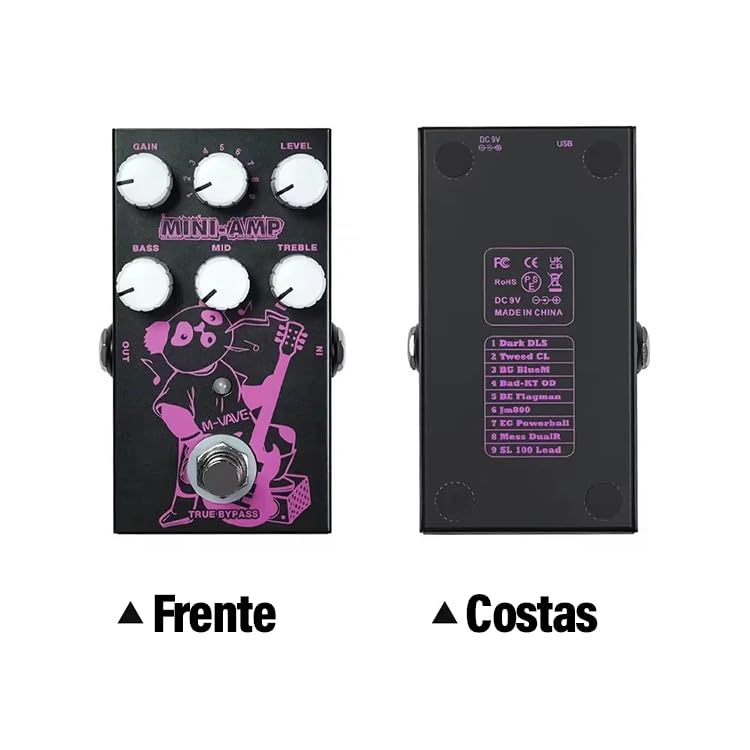 VEDO M-VAVE Pedal de efeitos MINI-AMP com simulação de pré-amplificador, 9 efeitos de amplificadores clássicos, equalizador de 3 bandas e true bypass.
