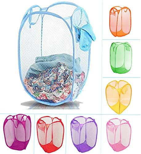 Ketsaal Foldable Net/Mesh Laundy Basket, Storage Bag for Clothes, Toys. with Easy to Carry Handle. for Home, Office, Hostel, Dorms. (Color May Vary)