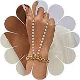 Yheakne Boho Layered Pearl Finger Bracelet Gold Slave Bracelet Vintage Finger Chain Bracelet Summer Ring Bracelet Pearl Wedding Bracelet Hand Chain Jewelry for Women Gifts