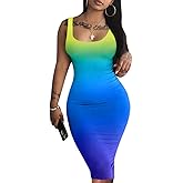 LAGSHIAN Women's Sexy Bodycon Tank Dress Sleeveless Basic Midi Club Dresses