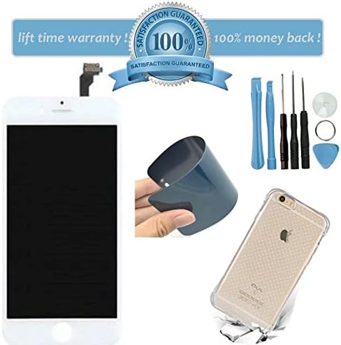 ElecAir Replacement LCD w/ Panel for iPhone 6 plus [+] 5.5" White, Assembly of Display w/ Touch Screen for Broken Digitizer Flex in Apple, Free [TPU Case][Repair Tools Kit][Nano Soft Tempered Glass]