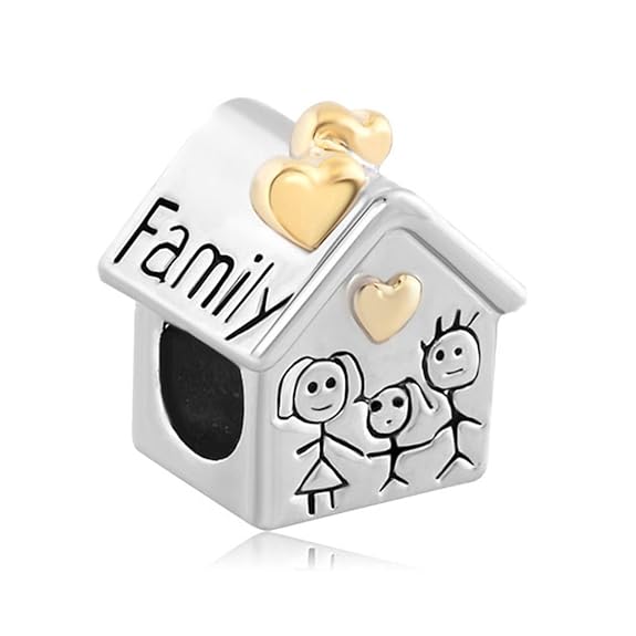 LovelyJewellery Charm-Anhänger, Design: Familie, Liebe, Haus, Herz, Mama, Papa und Baby, für Pandora- und Chamilia-Charm-Armb