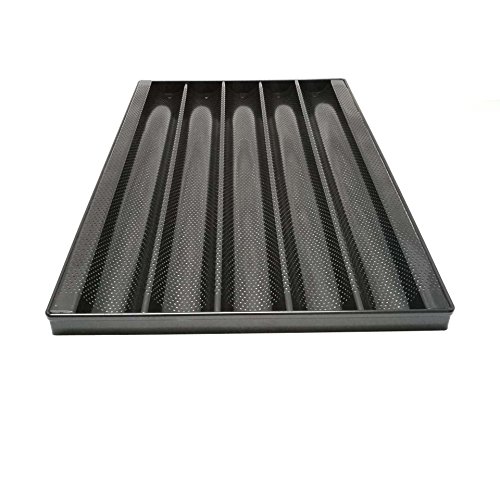 Click Here to See More Images BESICA Large Non-stick Perforated Baguette Pan French Bread Form Rack(5C)